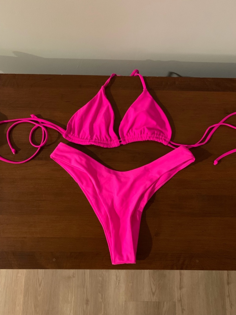 Hot Pink Triangle String Bikini Set
